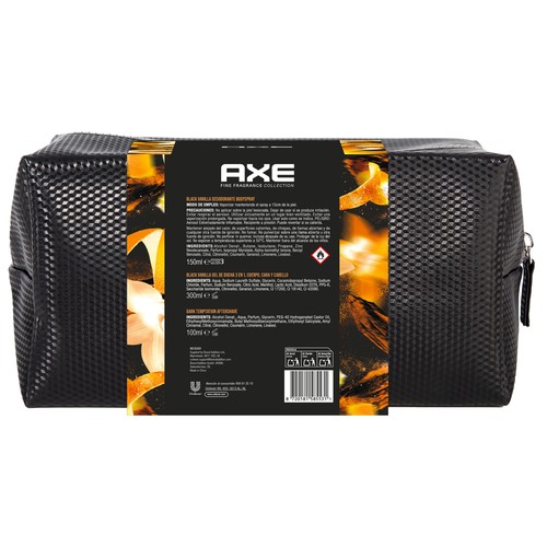 AXE Black vainilla Neceser con productos para la higiene masculina.