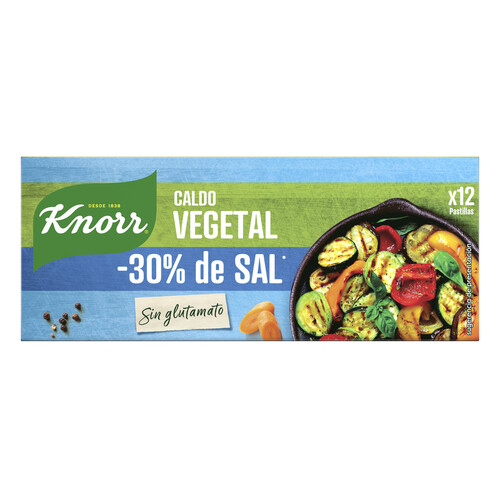 KNORR Caldo suave vegetal de hortalizas KNORR 12 pastillas, 109 g.
