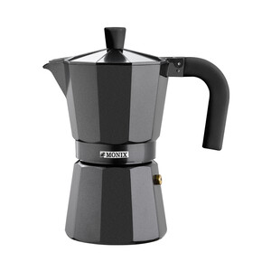 Cafetera de aluminio de 12 tazas, no apta para inducción, modelo Vitro Noir MONIX.