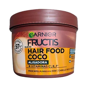 FRUCTIS Hair food de Garnier Mascarilla capilar alisadora, con coco para cabello seco y rebelde 390 ml.