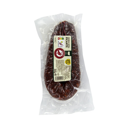 Chorizo extra picante de León, elaborado sin gluten PRODUCTO ALCAMPO 450 g.