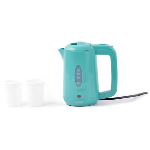 Hervidor de agua para viaje QILIVE Q5857, color azul verdoso, 1100W, capacidad 0,5L.