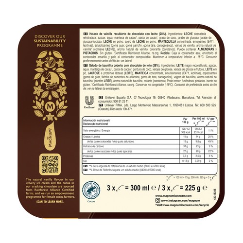 MAGUM Classic de frigobombón helado de vainilla y chocolate con leche 3 x 100 ml.