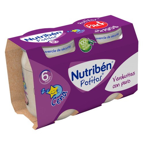 NUTRIBÉN Potitos® de verduritas con pavo, partir de 6 meses NUTRIBÉN Cena 2 x 190 g.