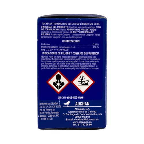 PRODUCTO ALCAMPO Tucyd Antimosquitos eléctrico (difusor + recambio) con líquido sin olor.