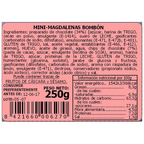 LA GRANJA Mini magdalenas bombón choco 200 g.