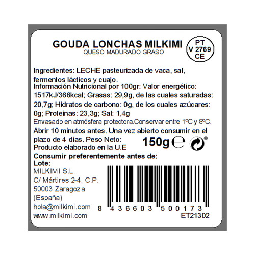 MILKIMI Queso lonchas Gouda MILKIMI 150 g.
