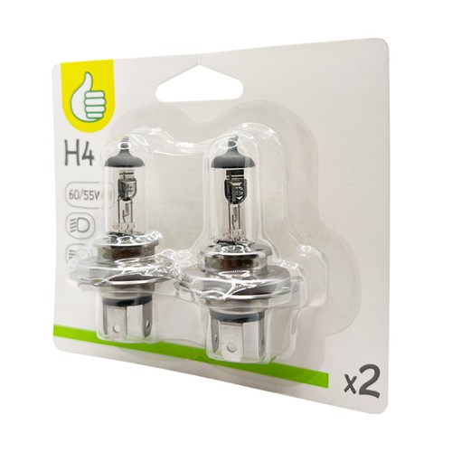 Pack de 2 bombillas para el coche H4 12V 60/55W, AUCHAN.