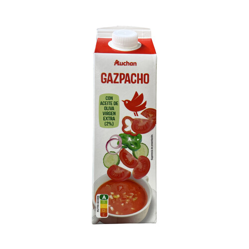 AUCHAN Gazpacho pasteurizado, elaborado con aceite de oliva virgen extra 1 l. Producto Alcampo