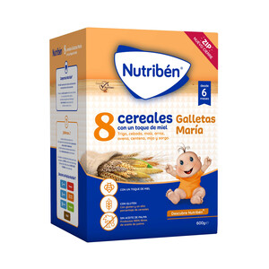 Imagen de NUTRIBÉN Papilla en polvo con 8 cereales, miel y galleta María a partir de 6 meses NUTRIBÉN 600 g.