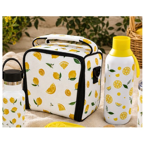 Bolsa térmica porta alimentos 4 contenedores color limones. P&P