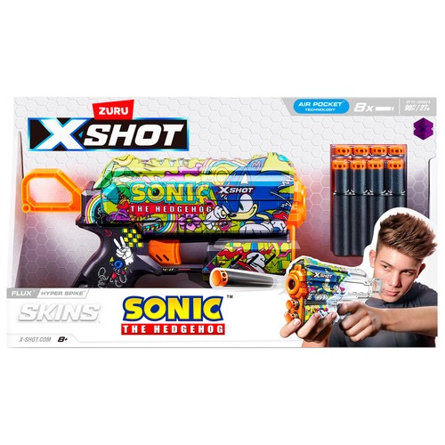 ZURU Xshot, Lanzadora Skins Flux Sonic The Hedgehog modelos surtidos, 8 dardos +8 Años