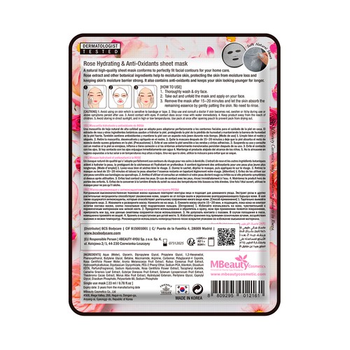 MBEAUTY Mascarilla facial botánica hidratante y anti-oxidante con rosa MBEAUTY.