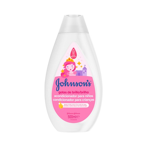 JOHNSON´S Gotas de brillo Acondicionador para niños con aceite de Argán para un cabello suave y sedoso 500 ml.