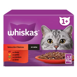 WHISKAS Pienso húmedo para gatos bolsa carne gelatina WHISKAS 12x85 gr.