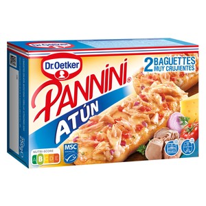 DR. OETKER Pannini crujiente con topping de tomate y cubierto por Edam, atún. tomate y cebolla 2 x 125 g.