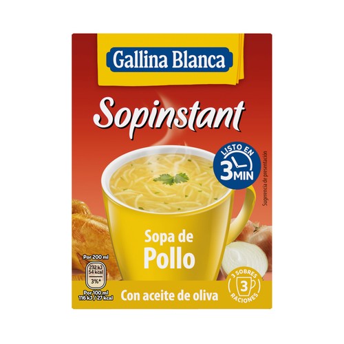 GALLINA BLANCA Sopinstant Sopa de pollo con fideos 3 x 17 g.