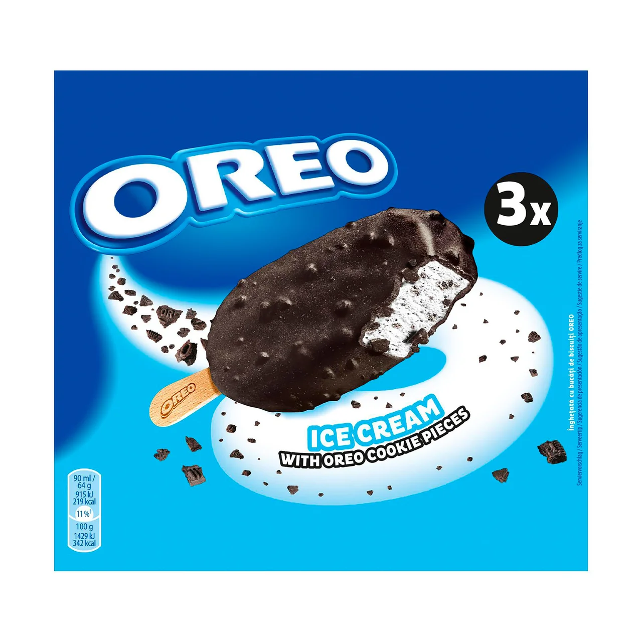 Bombón helado de vainilla con trozos de galletas al cacao 3 x 90 ml.