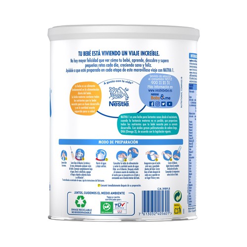 NATIVA 1 de Nestlé Leche (1) de inicio para recién nacido desde el primer día 800 g.