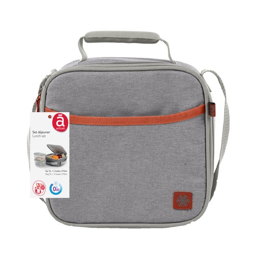 Bolsa portaalimentos con 2 recipientes de plástico de 370 ml de capacidad, ACTUEL.