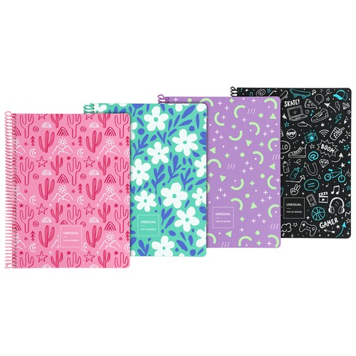 Cuaderno A4 120 hojas 90 gr 5x5 5 bandas Unequal Pop surtido. GRAFOPLÁS