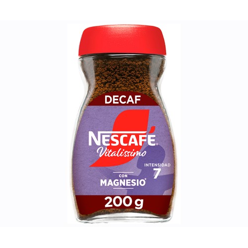 Café soluble descafeinado con magnesio, ayuda a reducir el cansancio y la fatiga NESCAFÉ 200 g.