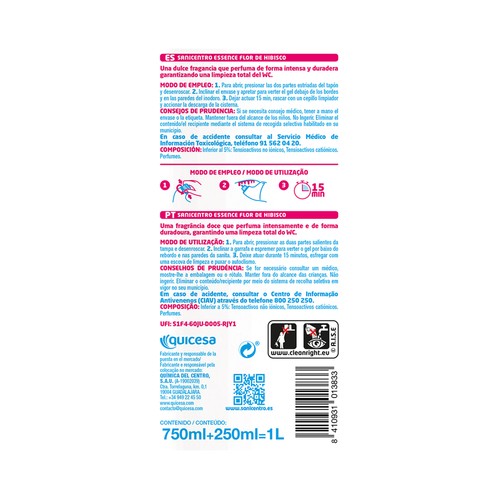 SANICENTRO Gel para WC esencia flor de hibisco 1L.