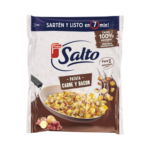 Bolsa con salteado de patatas, carne (de origen nacional) y baicon SALTO de Findus 400 g.