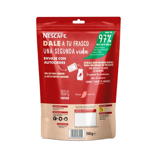 NESCAFÉ Café soluble descafeinado 150 g.