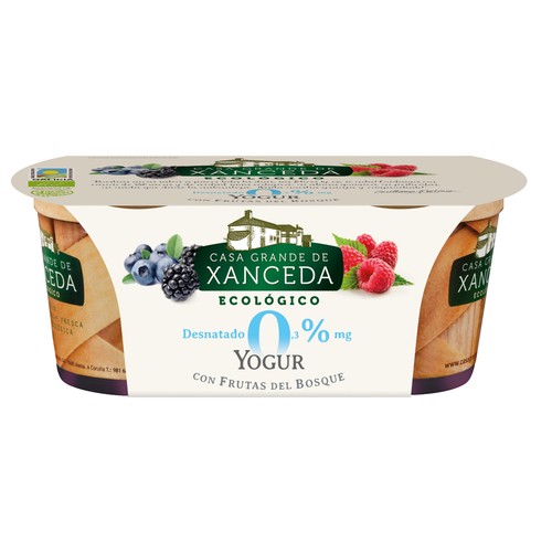 CASA GRANDE DE XANCEDA Yogur con frutos del bosque desnatado ecológico XANCEDA pack 2 uds. x125 g