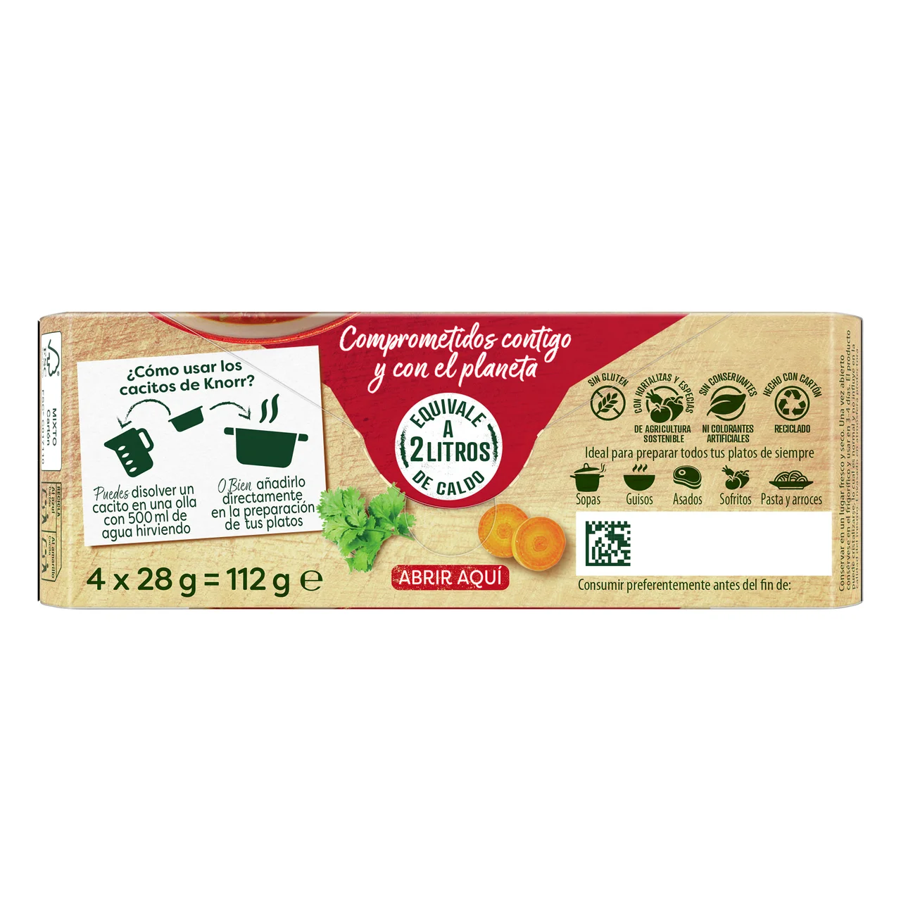 Cacitos de caldo de carne, con ingredientes naturales, sin glutamato 4 uds. 28 g.