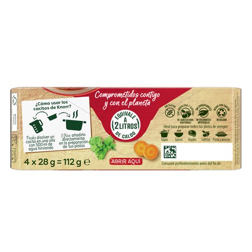 KNORR Cacitos de caldo de carne, con ingredientes naturales, sin glutamato 4 uds. 28 g.