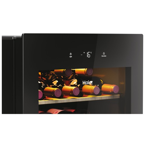 Vinoteca HAIER HWS34GGH1, color negro, 34 botellas, eficiencia energética: G, H: 85cm, A: 47,5cm, F: 45,6cm.