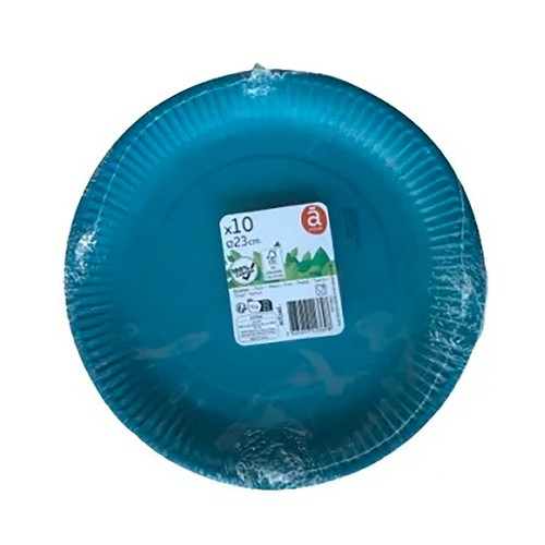 10 platos cartón azul de 23cm, ACTUEL.