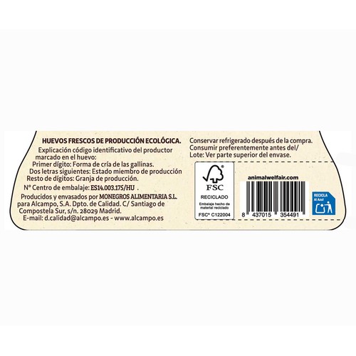 ALCAMPO CULTIVAMOS LO BUENO ECOLÓGICO Huevo L- XL  6 uds.