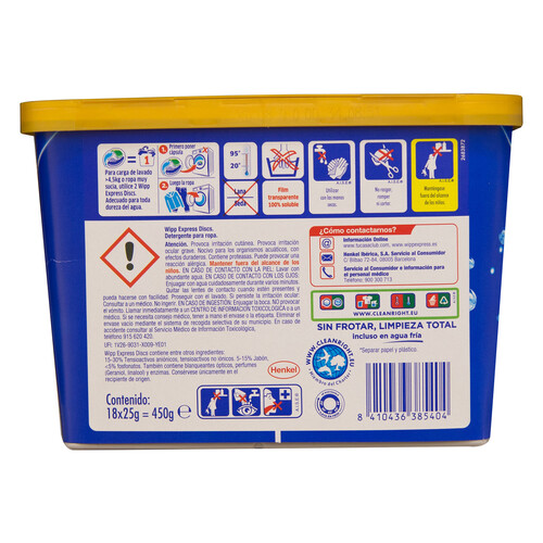 WIPP Detergente en cápsulas para lavadora 4 en 1 Disc WIPP EXPRESS 18 uds.