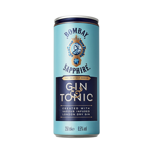 BOMBAY Combinado de Bombay Sapphire London Dry Gin con tónica BOMBAY Sapphire & tonica lata de 250 ml.
