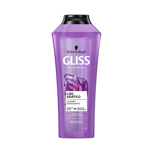 GLISS Champú con complejo lipido y esencia de flor asiática, para cabellos rebeldes o díficiles de alisar GLISS Liso asiático de Schwarzkopf 370 ml.
