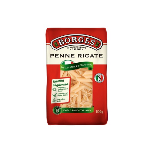 BORGES Pasta de sémola de grano duro Penne Rigate BORGES 500 g.