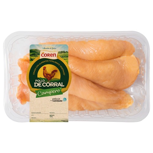COREN Pechuga de pollo de corral fileteada (campero) Bandeja
