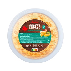 Imagen de AUCHAN Tortilla fresca de patata, con cebolla y elaborada sin gluten 600 g Producto Alcampo.