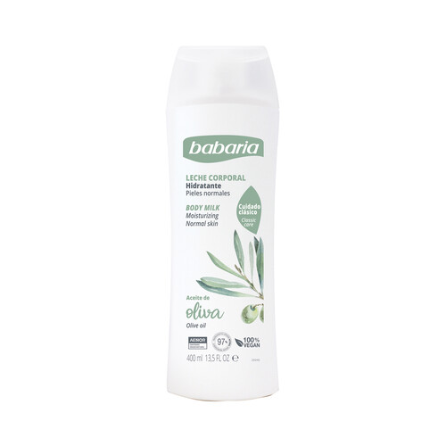 BABARIA Body milk hidratante con aceite de oliva, para pieles normales 400 ml.