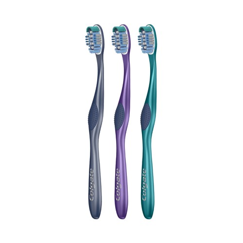 COLGATE 360º Cepillo de dientes medio, con 4 zonas de acción que ayudan a eliminar las bacterias bucales 3 uds.