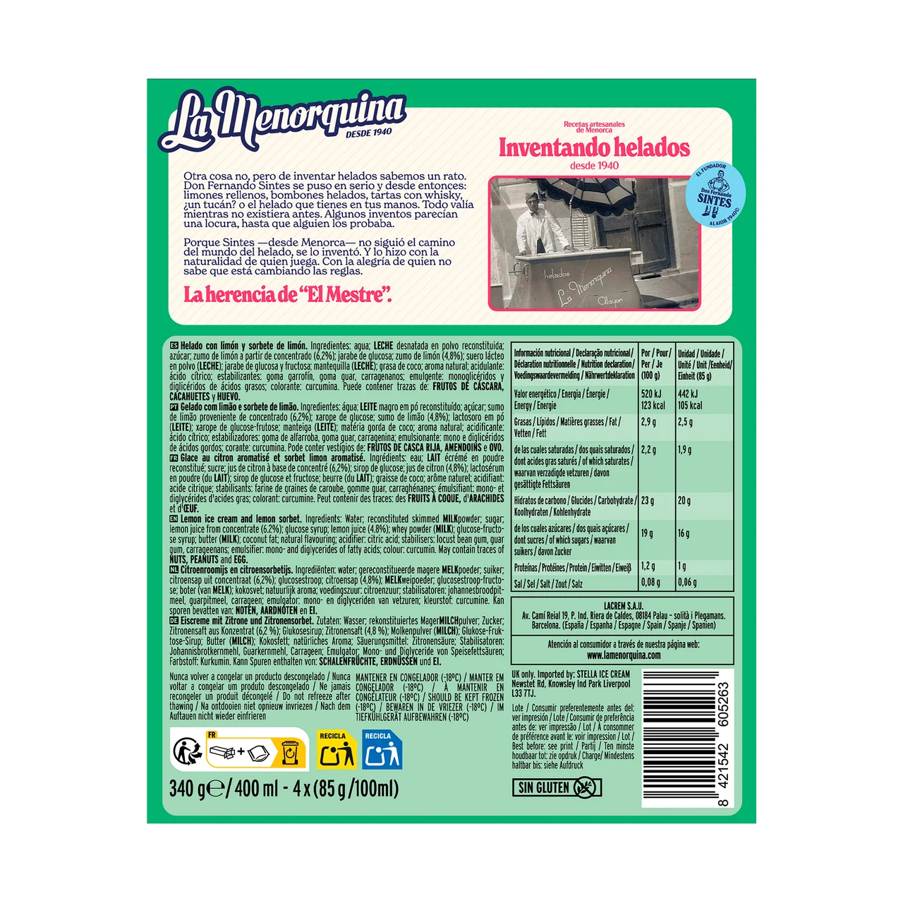 Helado polo de limón 4 x 100 ml.