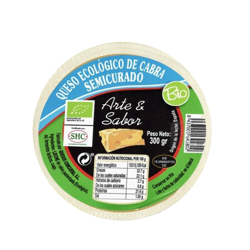 ARTE&SABOR Queso de cabra semicurado ecológico AERTE & SABOR 300 g.