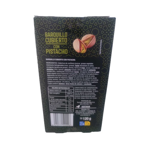 PRODUCTO ALCAMPO Barquillos cubiertos de pistacho 120 g.