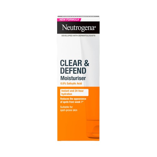 NEUTRÓGENA Clear & defend Crema hidratante facial con ácido salicílico, para piel propensa al ácne 50 ml.