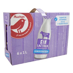 Imagen de AUCHAN Leche semidesnatada de vaca, sin lactosa 6 x 1l. Producto Alcampo