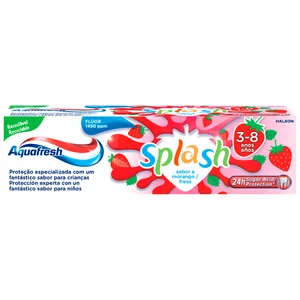 AQUAFRESH Splash Pasta de dientes infantil (3 a 8 años) con flúor (1450 ppm) y sabor a fresa 75 ml.