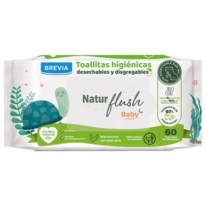 Natur flush Toallitas humedas higiénicas, desechables y biodegradables para bebé 60 uds.